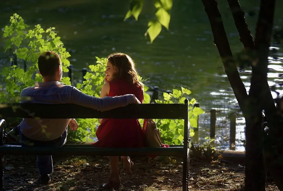 couple, bench, happy, lake, love, together, relaxation, recreation, nature, park, lakeshore, silhouette, plants, tree, l